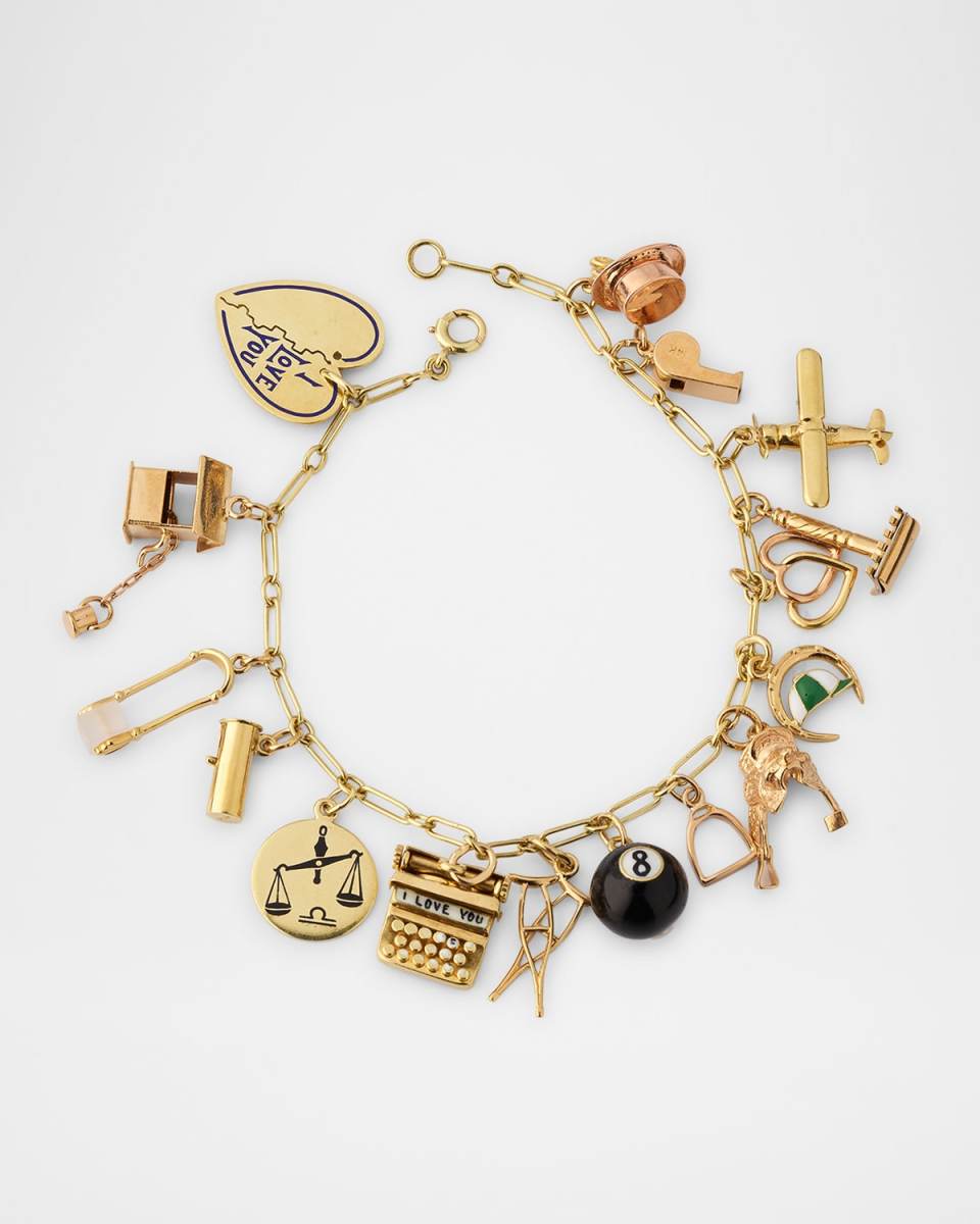 Estate 14K Yellow Gold 16 Charm Bracelet